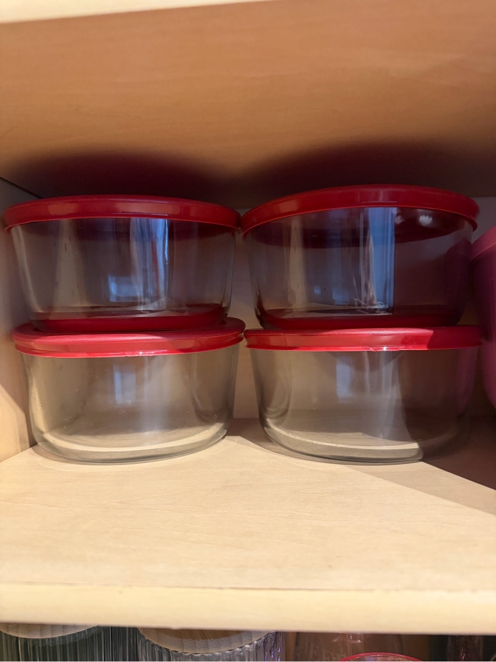 Anchor Hocking Clear Glass Food Storage Bowls with Red Lids - Set of 4